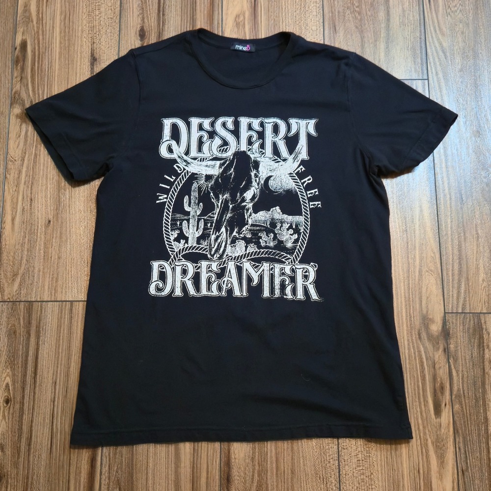 MineB Womens Black Desert Dreamer Skull Cactus Graphic T Shirt Top‎ Size L